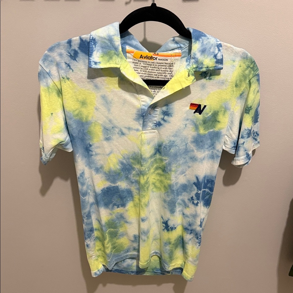 Aviator Nation Blue & Yellow Tie-Dye Polo